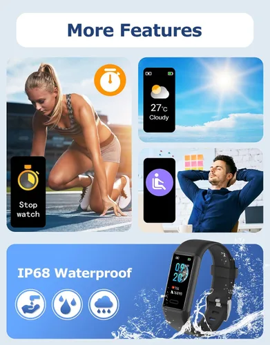 Vista 6 de Cloudpoem Rastreador de actividad física, relojes de fitness para hombres y mujeres con monitor de frecuencia cardíaca 24/7, rastreador de sueño