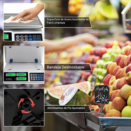 Vista 7 de Safstar balanza digital electrónica LCD comercial para pesar comida, carne, con capacidad de hasta 66 libras