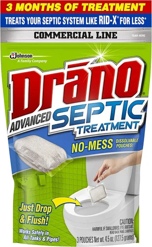Vista 12 de Drano Advanced - Tratamiento para tanque séptico, evita la acumulación séptica de residuos sólidos, papel, aceite y grasa, 3 bolsas, 4.5 onzas
