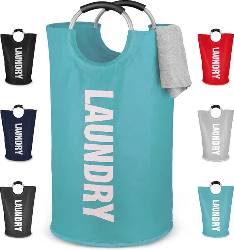 Vista 8 de Zulay Home Cesta de lavandería grande y resistente de 82 litros – Bolsa de lavandería acolchada antideslizante con asas – Cestas de lavandería Rojo