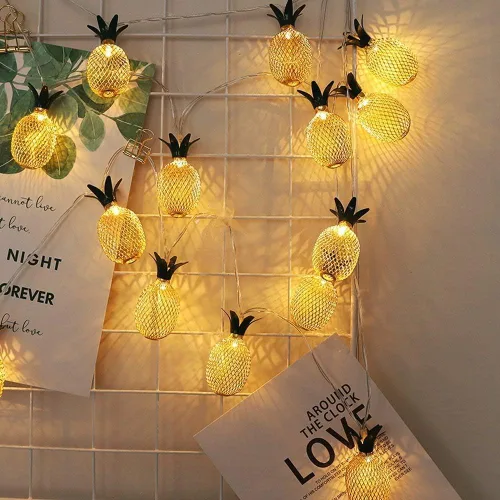 Vista 10 de Luces geométricas de metal, 3M 20 luces LED de hadas de diamantes alimentadas por pilas, luces geométricas de oro rosa para dormitorio, boda Diamond