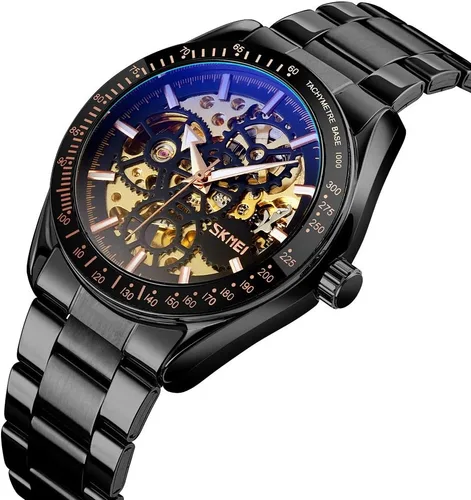 Vista 2 de FANMIS Reloj mecánico de lujo de acero inoxidable esqueleto impermeable automático automático automático reloj de pulsera luminoso