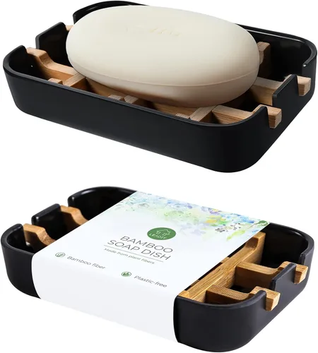 Vista 13 de Jaboneras para barra de jabón, soporte de jabón de baño negro, soporte de bambú para ducha de baño, lavabo de baño