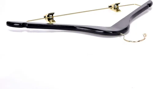 Vista 6 de Perchas de madera de calidad para faldas con clips, paquete de 10 perchas lisas de madera maciza para pantalones con clips de metal ajustables