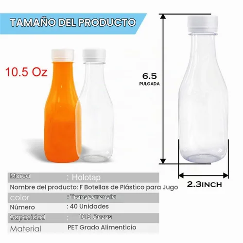 Vista 5 de Holotap Botellas vacías de plástico PET de 10 onzas, paquete de 35 botellas transparentes desechables a granel con tapas blancas a prueba