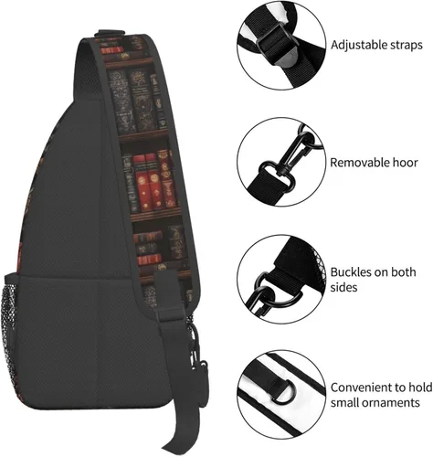 Vista 3 de Small Crossbody Bags for Women Men - Vintage Bookshelf A Print Adjustable Shoulder Bag Fanny Packs Belt Sling Bag Crossbody Purses Backpack for