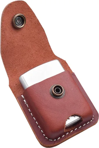 Vista 3 de Funda de cuero para encendedor hecha a mano con lazo para cinturón de bolsillo