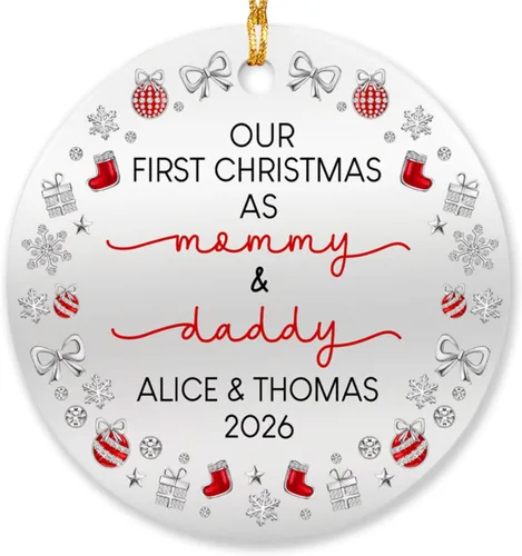 Vista 10 de Adorno de matrimonio de muñeco de nieve para pareja, adorno personalizado de primera Navidad para casados, con nombres personalizados y fecha