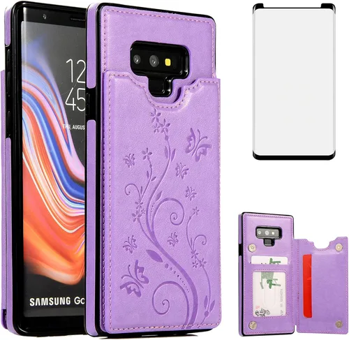 Vista 8 de Asuwish Funda de teléfono para Samsung Galaxy Note 9 con protector de pantalla de vidrio templado, tarjetero/tarjetero, soporte para cartera