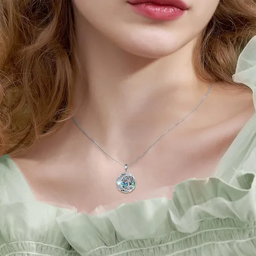 Vista 2 de ONEFINITY Collar de plata de ley 925 con diseño de árbol de la vida con colgante de nudo celta de concha de abulón para mujer