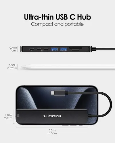Vista 7 de LENTION USB-C Hub, 4K@60Hz HDMI, 100W PD, 2 USB-C, 2 USB 3.0, Card Reader