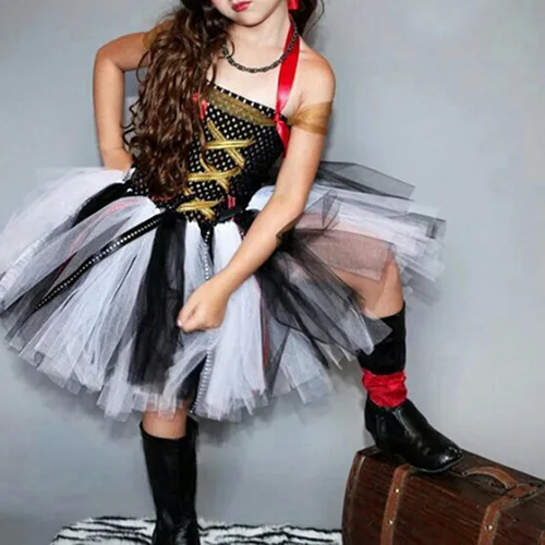 Vista 2 de Conjunto de disfraz de payaso de Halloween para niñas y niñas, vestido de tul, cuchillo, calcetines, guantes, horquilla, juegos para fiestas