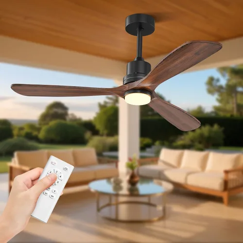 Vista 13 de Obabala Ventilador de techo de 52 pulgadas con control remoto, cuchillas de madera maciza, motor CC de 5000 CFM, silencioso, 35 dB, reversible, 6