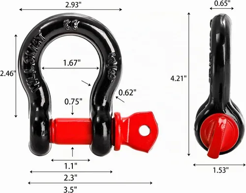 Vista 2 de Bekith - Juego de 4 grilletes con anillo en D de 5/8" de 3.25 toneladas (7165 libras) de capacidad con grillete de 3/4" de servicio pesado