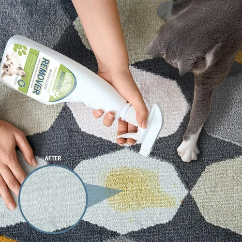 Vista 5 de Removedor de manchas y olores de mascotas, limpiador enzimático, espray eliminador de olores de orina de mascotas, espray limpiador de pisos