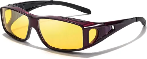 Vista 7 de LVIOE Wrap Around Night-Vision Glasses, Fit Over Prescription Glasses with Polarized Yellow Lens Night-Driving Glasses A01 Marco gris/lente amarilla