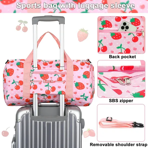 Vista 3 de BTOOP Bolsa de lona para niñas, niños, gimnasio, deportes, mujer, bolsa de viaje para entrenamiento, fin de semana, con compartimento para zapatos