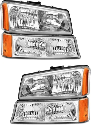 Vista 10 de 2003 2004 2005 2006 Conjunto de faros delanteros Chevy Silverado para 03 04 05 06 Chevy Silverado Avalanche 1500/2500/3500 Carcasa cromada Reflector