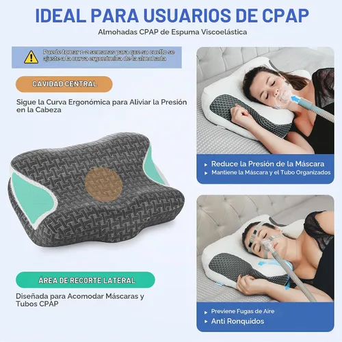 Vista 5 de Elviros Paquete de 2 almohadas CPAP para personas que duermen boca arriba y Gris carbón
