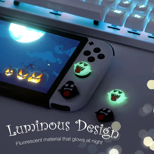 Vista 3 de Switch Thumb Grips Ghost, bonitos agarres luminosos para el pulgar Nintendo Switch, funda de silicona suave compatible con Nintendo SwitchSwitch