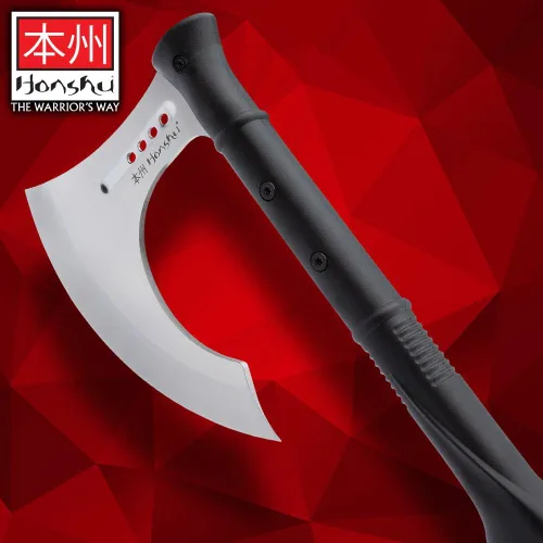 Vista 4 de HONSHU Karito - Hacha de batalla con funda de cuero, hoja de acero inoxidable 7Cr13, mango de nailon moldeado por inyección resistente a