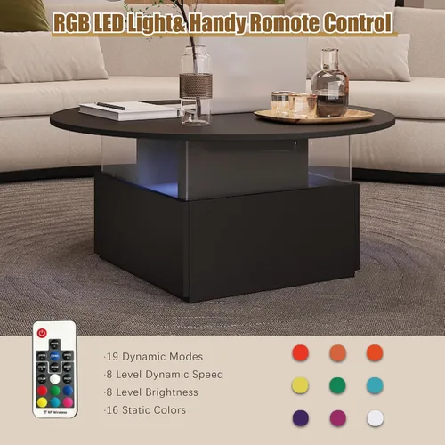 Vista 7 de HedoAjim Mesa de centro redonda de 31.5 pulgadas para sala de estar, mesa de sala de estar moderna LED con almacenamiento, mesas de centro cuadradas