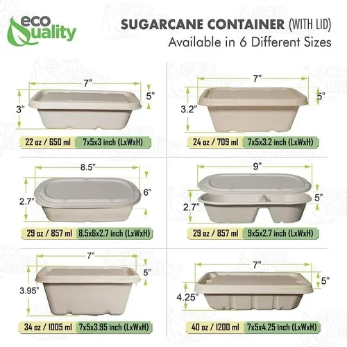 Vista 6 de EcoQuality Cuencos desechables de 34 onzas con tapas de fibra, cuencos rectangulares de papel biodegradable de fibra de caña de azúcar compostable