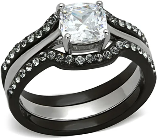 Vista 2 de Marimor Jewelry His and Hers 4 Piece Black Stainless Steel Wedding Engagement Ring and Classic Band Set
