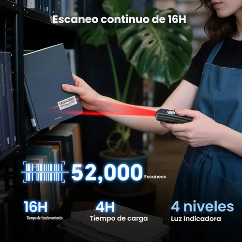 Vista 4 de Eyoyo portátil 3-en-1 mini 1D CCD Bluetooth escáner de código de barras inalámbrico Gris