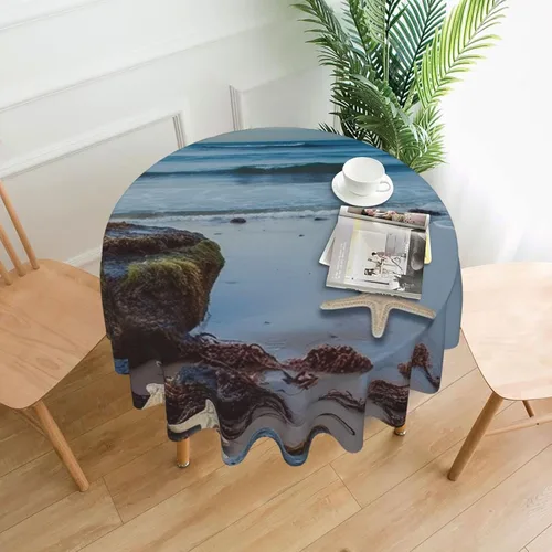 Vista 10 de Round Tablecloth for Dining Table 60 Inch Fabric Table Cover Glittered Blue Background Water Resistant Circular Table Cloth for Kitchen Farmhouse