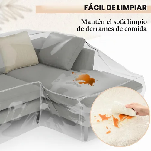 Vista 5 de Fanfanwin Funda transparente para sofá en forma de L de 106" x 59" x 42" Funda gruesa y resistente impermeable de vinilo para sofá seccional