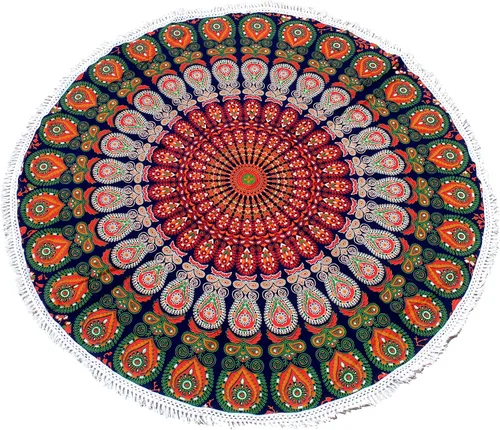 Vista 21 de Tapiz redondo de mandala indio, manta de playa, mantel de algodón gitano hippie bohemio, toalla de playa, esterilla de yoga