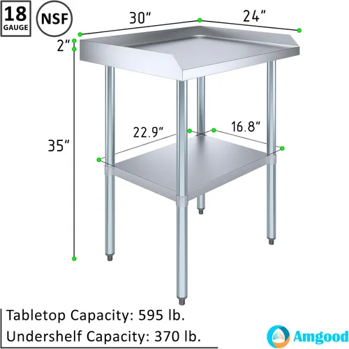 Vista 3 de AmGood - Mesa de trabajo comercial con protector contra salpicaduras y laterales protectores Altura: 35 pulgadas Mesa de preparación de acero