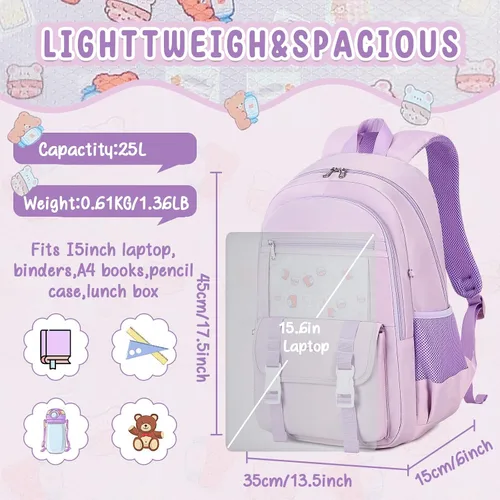 Vista 7 de Bluboon Mochila para niñas y niños con lonchera de mármol para escuela escolar para jardín de infantes y escuela primaria, Púrpura, Mochilas Daypack