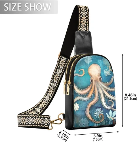 Vista 2 de Sling Backpack Octopus Vintage Sling Bag for Women Crossbody Shoulder Bag Leather Fanny Pack Chest Bag for Travel Hiking 202A1782