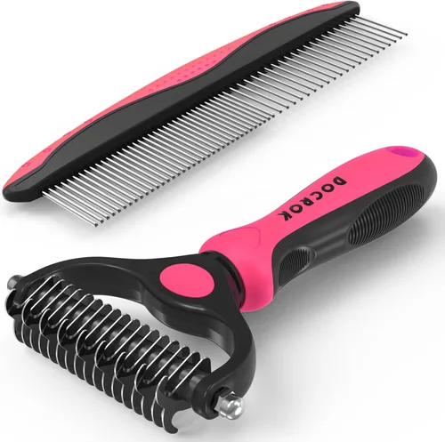 Vista 10 de Docrok Combo de aseo para mascotas: rastrillo para subcapa, cepillo desenfundador para perros y gatos de pelo largo, color negro