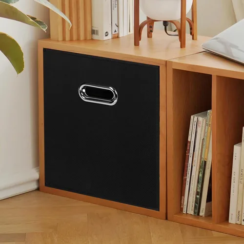 Vista 4 de STOREONE - Cubos de almacenamiento de tela con contenedores de cestas (28x28x28 cm) con asas dobles para estante, armario, organizadores de Negro