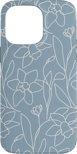 Vista 21 de Poppy Flower Line Art Modern Leaves Boho Light Blue Case for iPhone 17