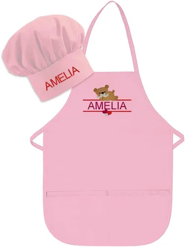 Vista 13 de Conjunto de delantal y sombrero personalizado para niños, diseño de animales, añade tu propio nombre para niños, cocina, horneado Blanco