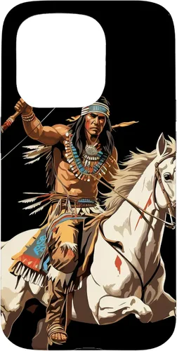 Vista 14 de Funda para iPhone 16 nativo americano jefe indio caballero guerrero Cherokee