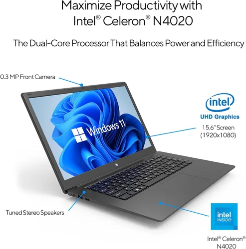 Vista 2 de 15.6" Full HD Intel 4GB RAM 64GB SSD Laptop con Windows 11 - Negro