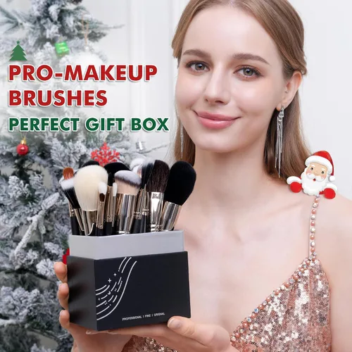 Vista 3 de BUEART DESIGN - Juego de 42 brochas de maquillaje con pelo de cabra natural real (42 piezas, negro perla mate)