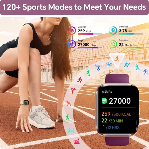 Vista 6 de Relojes inteligentes para mujer, reloj inteligente HD de 1.85 pulgadas para iPhone/Samsung/Android con llamadas/mensajes/recordatorios, 3ATM 120+
