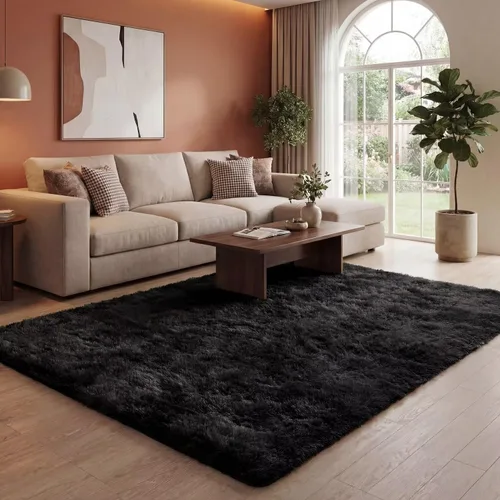 Vista 3 de Vafodo Alfombras de área para dormitorio esponjoso, alfombra de sala de estar, 5 x 7 pies, suave y esponjosa, alfombra de noche negra para sala
