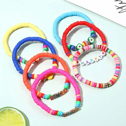 Vista 288 de Surfer Heishi - Pulseras apilables para mujer, apilables, de vinilo arcoíris, disco de arcilla, pulseras elásticas para la amistad, joyería bohemia