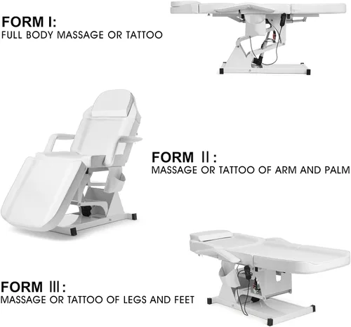 Vista 2 de Cama facial Artist hand para esteticista, mesa de masaje, cama de belleza médica con ajustes eléctricos de 3 motores, procedimiento de tatuaje Blanco