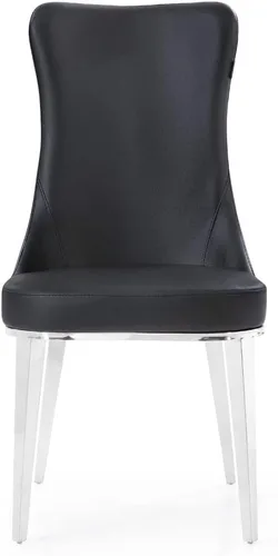 Vista 6 de ZURI Modern Norma Silla de comedor - Negro con base de acero inoxidable pulido