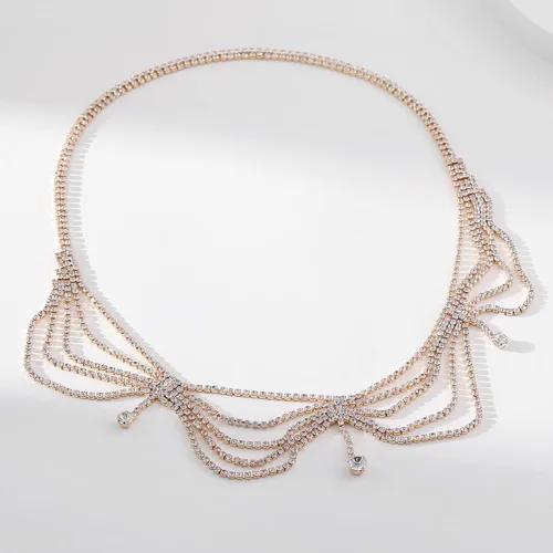 Vista 6 de Cadena de cabeza de diamantes de imitación de novia para mujer, accesorio de boda bohemio, joyería de moda
