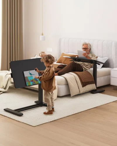 Vista 2 de FLEXISPOT H7 PRO Mesa de pie móvil ajustable para cama con ruedas neumáticas, mesa para laptop portátil, inclinable 90°, carro para computadora