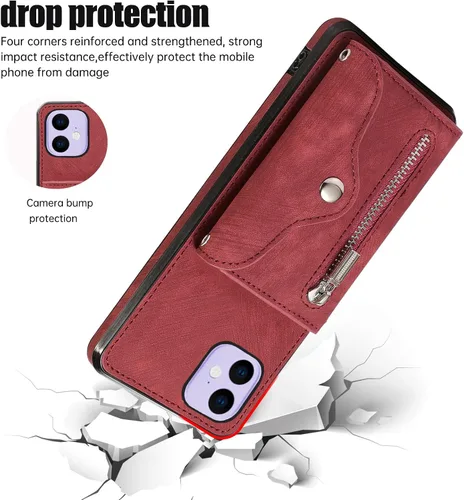 Vista 7 de Asuwish Funda de teléfono para iPhone 11 6.1 con correa cruzada para muñeca, soporte para tarjetas de crédito, accesorios de celda de cuero
